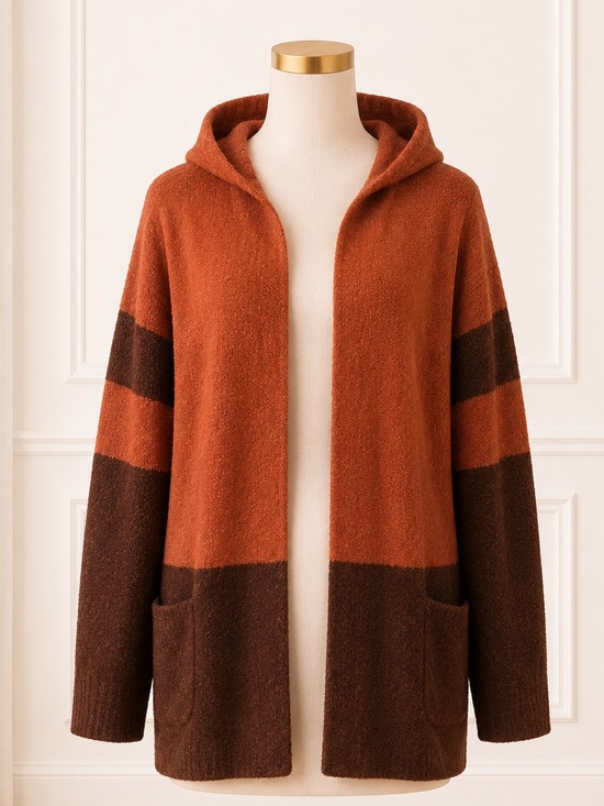 Umgee Jackets & Blazers - NEW Umgee Hooded Colorblock Cardigan Rust Brown Open Front Sweater Sz L